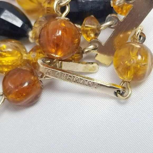 Vintage Orange and Black Three Strand Beaded Necklace Adjustable Western Germany - Picture 5 of 7